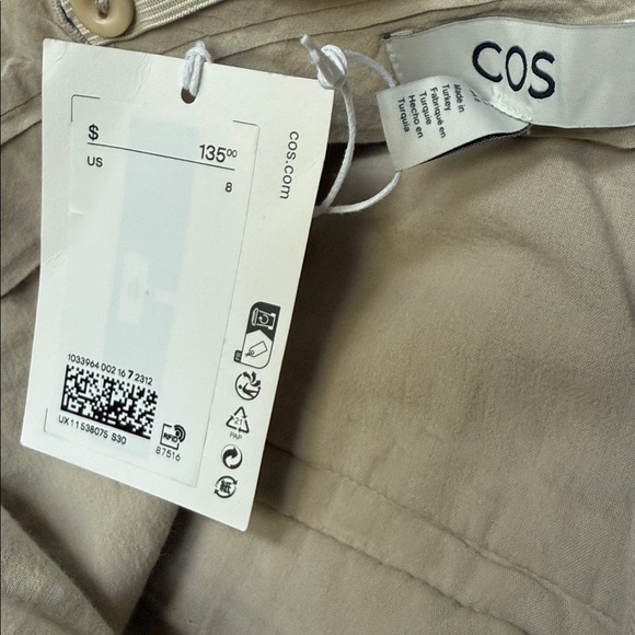NWT COS Wide-Leg Tailored Relaxed Trousers Beige Wide-Leg Cotton 8 - Picture 6 of 13